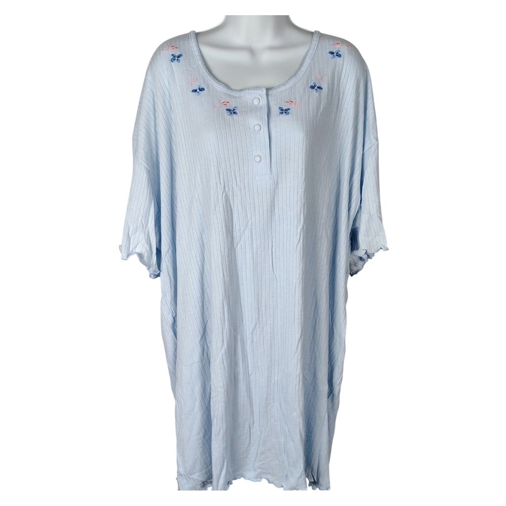 Intimates Blue Ribbed Floral Henley Nightgown vintage 90's coquette soft girl